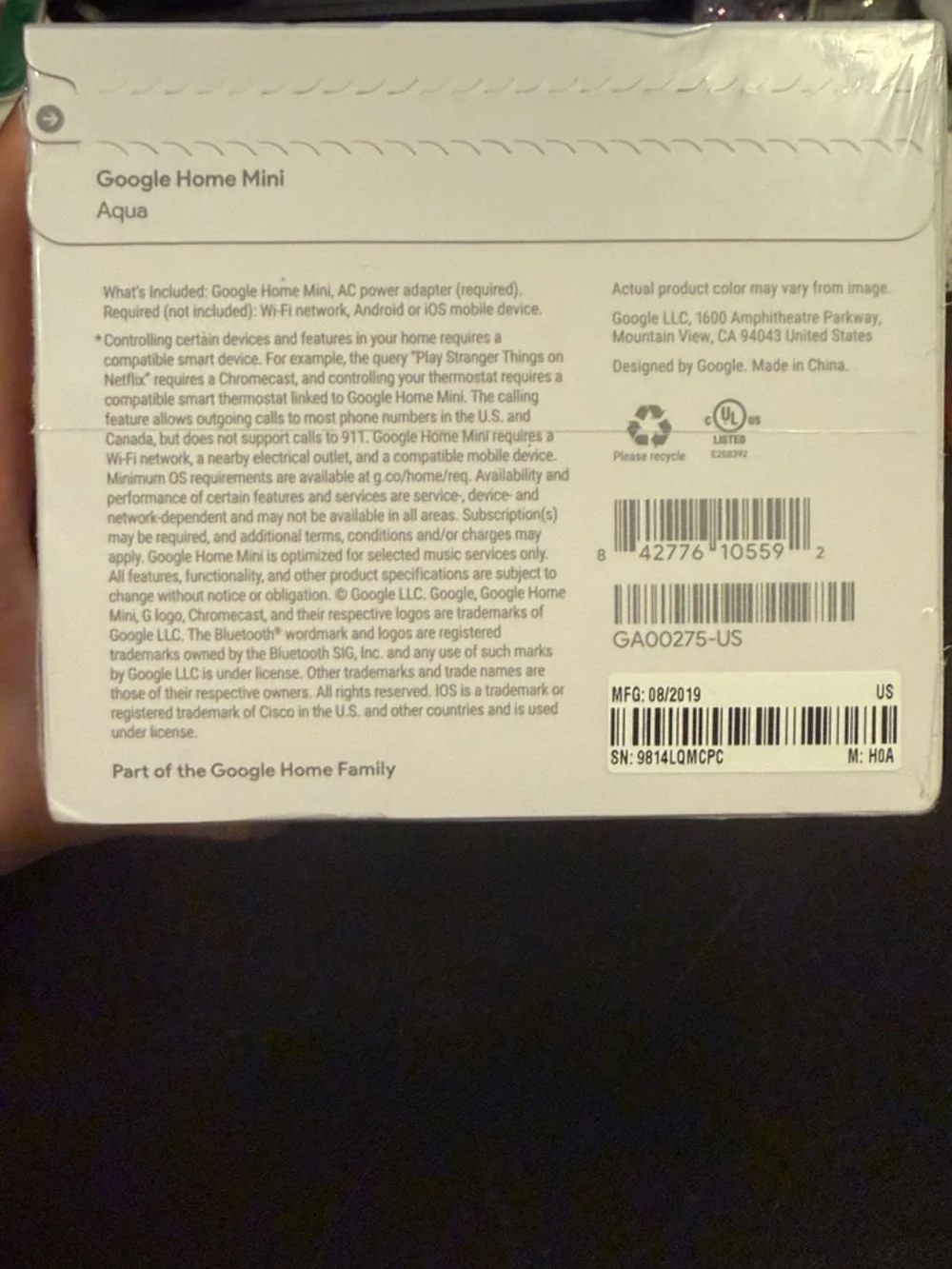 Google Home Mini Aqua (1st Generation)